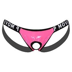 inhzoy Herren Wetlook Strings Tanga Ouvert Jockstrap mit Metall O-Ring Männer Sexy Lack Leder Unterwäsche Rosa B M von inhzoy