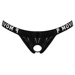 inhzoy Herren Wetlook Strings Tanga Ouvert Jockstrap mit Metall O-Ring Männer Sexy Lack Leder Unterwäsche Schwarz B M von inhzoy