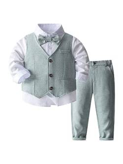 inhzoy Jungen Anzug Kinder Baby Gentleman Outfits 4-Teilig mit Hemd Weste Hose Fliege Formelle Anzüge Hochzeit Geburtstag Taufe Kleidung B_Hellgrün 92-98 von inhzoy