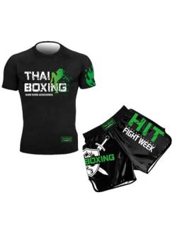 inhzoy Jungen Trainingsanzug Kinder MMA Boxing Kleidung Shorts T-Shirt Kurze Hose Set Für Muay Thai Boxen Kampfsport Fitness Workout Grün_A 134-140 von inhzoy