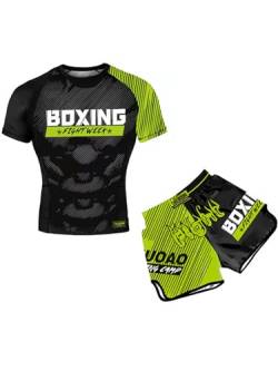 inhzoy Jungen Trainingsanzug Kinder MMA Boxing Kleidung Shorts T-Shirt Kurze Hose Set Für Muay Thai Boxen Kampfsport Fitness Workout Grün&Schwarz_A 122-128 von inhzoy