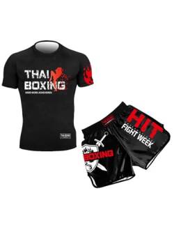 inhzoy Jungen Trainingsanzug Kinder MMA Boxing Kleidung Shorts T-Shirt Kurze Hose Set Für Muay Thai Boxen Kampfsport Fitness Workout Rot_A 158-164 von inhzoy
