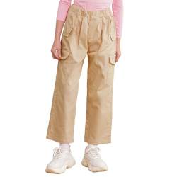 inhzoy Kinder Mädchen Cargohose Kordelzug Jogginghose Trainingshose Mit Taschen Hip Hop Streetdance Tanzhose Streetwear Loungepants Neu-D-Khaki 134-140 von inhzoy