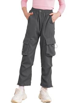 inhzoy Kinder Mädchen Cargohose Kordelzug Jogginghose Trainingshose Mit Taschen Hip Hop Streetdance Tanzhose Streetwear Loungepants Neu-E-Dunkelgrau 134-140 von inhzoy