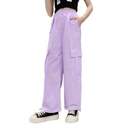 inhzoy Kinder Mädchen Cargohose Kordelzug Jogginghose Trainingshose Mit Taschen Hip Hop Streetdance Tanzhose Streetwear Loungepants Neu-M-Violett 158-164 von inhzoy