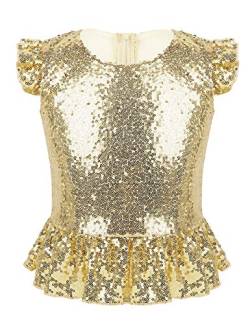 inhzoy Kinder Mädchen Pailletten Top T-Shirt Glitzer Shirt Oberteil Glitter Top Tanzoberteile Party Fest Geburtstag Verkleidung Gold 170-176/15-16 Jahre von inhzoy