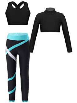 inhzoy Kinder Mädchen Trainingsanzug Sport Outfit Mädchen Sport BH Und Leggings Set Mit Crop Top Yoga Tanzkleidung Hip Hop Kleidung Grün_B 134-140 von inhzoy