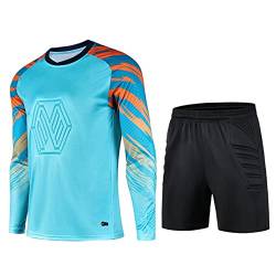 inhzoy Kinder Torwartset Torwarttrikot Set für Jungen Fußball Trikots Gepolstert T-Shirt Shorts Kurze Protektorenhose Traningsset C_Blau 164-176/14-16 Jahre von inhzoy