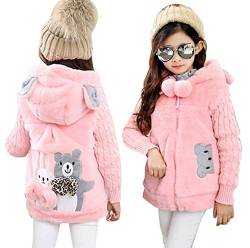 inhzoy Kinder Winter Teddy Jacke Mädchen Warme Fleecejacke mit Kapuze Cartoon Bär Kaninchen Hoodie Winter Mantel Schneeanzüge Outwear Rosa 110-116 von inhzoy