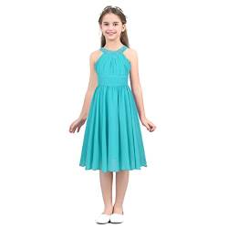 inhzoy Mädchen Festliche Kleider Hochzeit Brautjungfern-Kleider Kurz Partykleid Abendkleid Festkleid Sommer Chiffonkleid Knielang Gr. 98-176 Türkis 176/16 Jahre von inhzoy