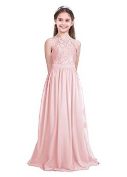 inhzoy Mädchen Prinzessin Kleider Blumenmädchenkleid Spitze Chiffon Kleid Brautjungfern Kleid Partykleid Festkleid Ballkleid Lang Gr. 104-176 Rosa 176/16 Jahre von inhzoy