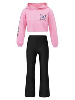 inhzoy Mädchen Sportbekleidung Set Kinder Jogging Trainingsanzug Crop Top Kapuzenpullover Tights Cargo Hose Hip hop Jazz Streetdance Outfit Tanzanzug D_Rosa 158-164/13-14 Jahre von inhzoy