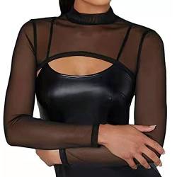 inhzoy Unisex Damen Herren Transparent Fischnetz Mesh Oberteil Sexy Crop Top Langarmshirt Unterhemd Arm Hülsen Party Clubwear Streetwear Schwarz_G M von inhzoy