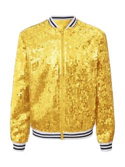 inhzoy Unisex Kinder Glänzende Pailletten Jacke Langarm Glitzer Bomberjacke Mit Reißverschluss Sport Freizeitjacke Streetdance Hip Hop Jacke Gold_A 122-128 von inhzoy