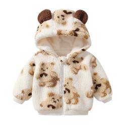 inlzdz Baby Jungen Mädchen Winterjacke Kapuzenmantel Fleece Jacke Mit Kapuze Reißverschluss Umhangjacke Dicke Warme Oberbekleidung Wintermäntel Beige 92-98 von inlzdz