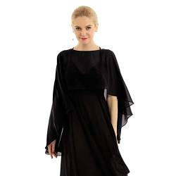 inlzdz Damen Chiffon Braut Hochzeit Capes Elegant Bolero Jacke Leichter Poncho Cardigan Tops Stola Schal zu jedem Brautkleid Abendkleid Schwarz One Size von inlzdz