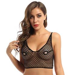 inlzdz Damen Erotic Mesh BH Top Busenfrei Hollow Out Unterwäsche Durchsichtig Bra Push Up Verstellbare Spaghettiträger Sexy Dessous Schwarz XL von inlzdz