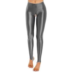 inlzdz Damen Glossy Leggings Ouvert-Strumpfhose Jeggings Offen Schritt Strümpfe Ouvert-Pantyhose Sexy Unterwäsche Erotik Dessous Reizwäsche C Dunkelgrau M von inlzdz