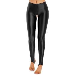 inlzdz Damen Glossy Leggings Ouvert-Strumpfhose Jeggings Offen Schritt Strümpfe Ouvert-Pantyhose Sexy Unterwäsche Erotik Dessous Reizwäsche C Schwarz L von inlzdz