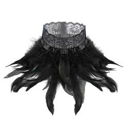 inlzdz Damen Gotisch Viktorianisches Natürlich Feder Halsband Choker Schal Karneval Fasching Kostüm Choker Kragen mit Klettverschluss Schwarz One Size von inlzdz