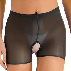 inlzdz Damen Herren Mesh Ouvert-Panties Boxer Briefs Transparent Panties Stretch Shorts Offen Schritt Höschen Erotik Dessous Unterwäsche Schwarz One Size von inlzdz