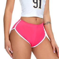 inlzdz Damen Sport Shorts Retro Shorts Kurz Sporthose Fitness Running Yoga Tights Hose Blickdicht Leggings sexy Hotpants S-XXL Leuchtend rosa Small von inlzdz