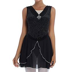 inlzdz Damen Tanzkleid V-Ausschnitt Ballettkleid mit Strass Samt Tank Top Chiffon Ballettrock Ärmelloses Eiskunstlauf Kleid Gymnastikanzug Leistungskostüm Schwarz XL von inlzdz