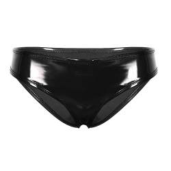 inlzdz Damen Wetlook Dessous Leder Unterhose Slip High Cut Lackleder Bikini Höschen Mini Tanga G-String Reizwäsche Sexy Unterwäsche GOGO Clubwear Schwarz XXL von inlzdz