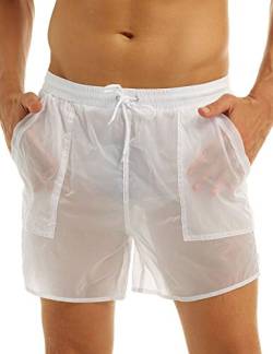 inlzdz Herren Badehose Halb-Transparent Badeshorts Kurze Hose Shorts Schwimmen Shorts Schnell Trocknend Strand Casual Shorts mit Taschen Weiß L von inlzdz