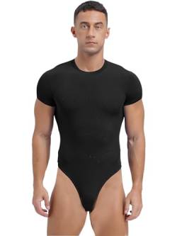 inlzdz Herren Body Kurzarm Overall Bodysuit Baumwolle Einteiler Jumpsuit mit Druckknöpfen im Schritt Männerbody Unterhemd Fitness Sportbody Singlet Sportwear C Schwarz L von inlzdz