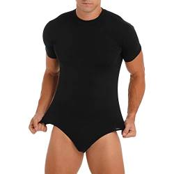 inlzdz Herren Body Kurzarm Overall Bodysuit Baumwolle Einteiler Jumpsuit mit Druckknöpfen im Schritt Männerbody Unterhemd Fitness Sportbody Singlet Sportwear Schwarz XL von inlzdz