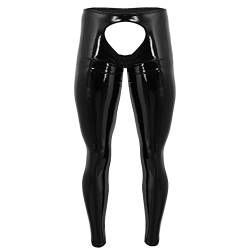 inlzdz Herren Lack Leder Enge Hosen Offen Schritt Leggings Strumpfhose Bleistifthose Kunstleder Hose Ouvert-Pants Pantyhose Wetlook Dessous Unterwäsche Schwarz A XL von inlzdz