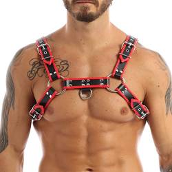 inlzdz Herren Leder Brust Harness Geschirr Schulter Wetlook Bondagekleidung Männer Gürtel Körper Erotik Unterwäsche Sexspielzeug Clubwear Schwarz Rot One_Size von inlzdz