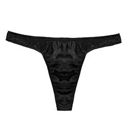 inlzdz Herren Sissy Slips Satin G-String Glänzend Tanga Thong Männer Low Rise Unterhose Erotik Dessous Sexy Unterwäsche M-XL Schwarz M von inlzdz