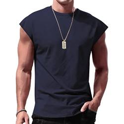 inlzdz Herren Tank Top Achselshirts Ärmellos Sport Unterhemd Rundhals Muskelshirt Bodybuilding Training Shirt für Running Jogging Gym Dunkelblau 4XL von inlzdz