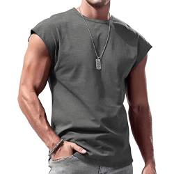 inlzdz Herren Tank Top Achselshirts Ärmellos Sport Unterhemd Rundhals Muskelshirt Bodybuilding Training Shirt für Running Jogging Gym Dunkelgrau M von inlzdz