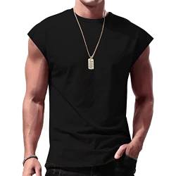 inlzdz Herren Tank Top Achselshirts Ärmellos Sport Unterhemd Rundhals Muskelshirt Bodybuilding Training Shirt für Running Jogging Gym Schwarz L von inlzdz