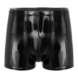 inlzdz Herren Wetlook Shorts Lackleder Hotpants Kurze Leggings Boxer Briefs Ledershorts PU Leder Boxershorts Kurze Hose Bermudashorts Fitness Shorts Schwarz A 3XL von inlzdz