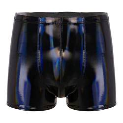 inlzdz Herren Wetlook Shorts Lackleder Hotpants Kurze Leggings Boxer Briefs Ledershorts PU Leder Boxershorts Kurze Hose Bermudashorts Fitness Shorts Schwarz B 3XL von inlzdz