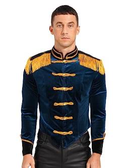 inlzdz Herren Zirkus Ringmaster Kostüm Langarm Tailcoat Samt Board Jacke Mantel Zirkusdirektorin Halloween Weihnachten Karneval Faschingskostüm Dunkelblau XL von inlzdz