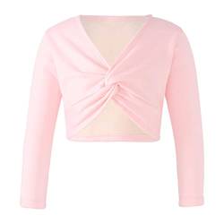 inlzdz Kinder Mädchen Ballettjacke Samtfutter Langarm Wickeljacke Strickjacke Einfarbig Tanz Cardigan Kurzmantel Langarmshirt Ballettkleidung Rosa 170-176 von inlzdz