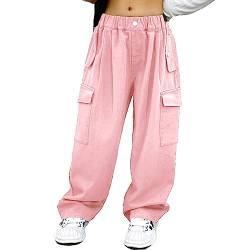 inlzdz Kinder Mädchen Cargohosen Jogginghose Baumwolle Haremshose Trainingshose Cargo Lange Hosen Elastischer Bund Sporthose Sweathose Freizeithose Rosa 146-152 von inlzdz