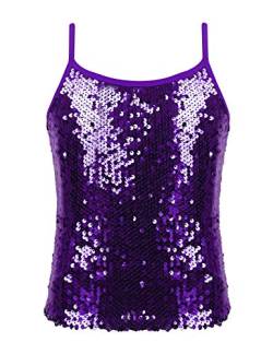 inlzdz Kinder Mädchen Glänzend Tank Top Camisole Glitzer Pailletten Trägertop Unterhemd Tanz Top T-Shirt Rave Party Top Performance Kostüm Gr.110-152 Violett 146-152 von inlzdz