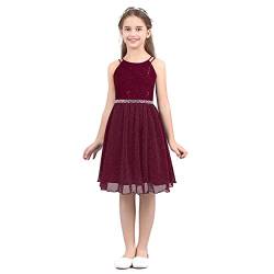 inlzdz Kinder Mädchen Kleider Festlich Prinzessin Kleid Spitzenkleid Blumenmädchenkleid Sommer Ärmellos Tüllkleid Abendkleid Partykleid Kommunionkleid Hochzeit Gr. 116-164 Burgundy 152 von inlzdz