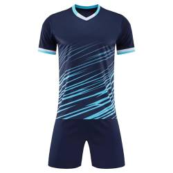 inlzdz Kinder Trainingsanzug Jogginganzug Zweiteiliger Kurzarm Sportshirt Laufshirt Shorts Set Kurze Sporthose Jogginghose Sommer Sportbekleidung Fitness Sport Outfits Dunkelblau 116-122 von inlzdz