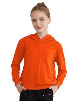 inlzdz Mädchen Einfarbig Hoodie Pullover Top Langarm Kapuzenpullover Sweatshirt Langarmshirt Kapuzenpulli Sport Jumper Orange 134-140 von inlzdz