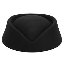 inlzdz Stewardess Hut Wollfilz Pillbox Mützen Damen Flugbegleiterin Cosplay Kostüm Elegant Stewardess Cap Baskenmütze Party Base Kappe Schwarz One Size von inlzdz