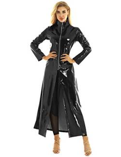 inlzdz Unisex PVC Leder Matrix Mantel Sexy Festlich Lange Jacke Halloween Cosplay Kostüm für Erwachsene Schwarz S von inlzdz