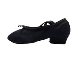 Damen Ballett Lehrer Schuhe Canvas Tanzschuhe weiche Sohlen mit niedrigem Absatz Training Ballettschuhe (Schwarz, 38) von inupon