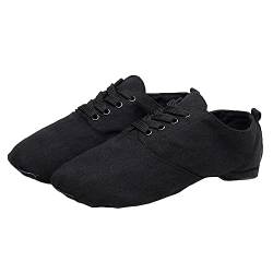 Jazzschuhe Damen Schwarz,Herren-Jazz-Schuh,Leinwand mit Ledersohle professionelle Jazzstiefe Tanzschuhe Fußlänge messen und Größe wählen(Schwarz,37) von inupon